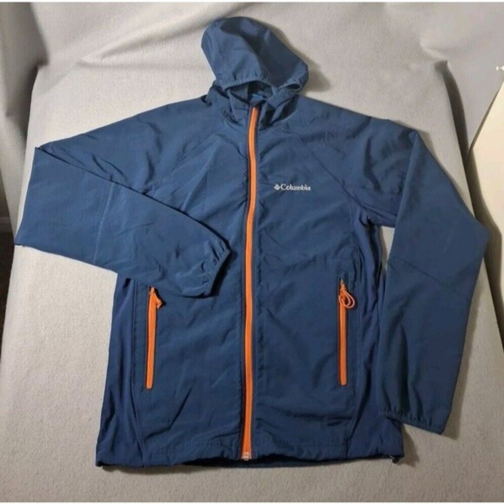 Columbia Jacket Windbreaker M Hoddie Full Zip Camping Outdoor Pack Able Blue